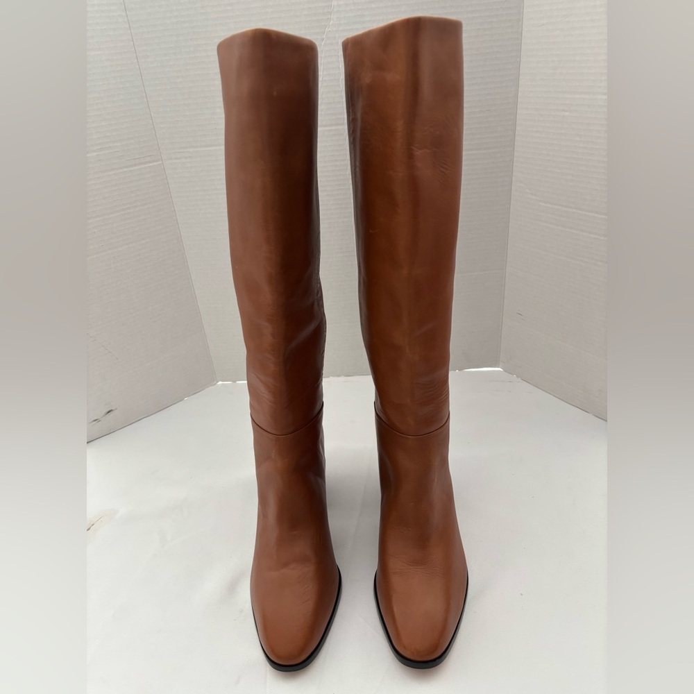 J. CREW SADIE RICH OAK KNEE HIGH LEATHER UPPER AND STACKED HEEL IMPORTED SZ 11 - Picture 4 of 12